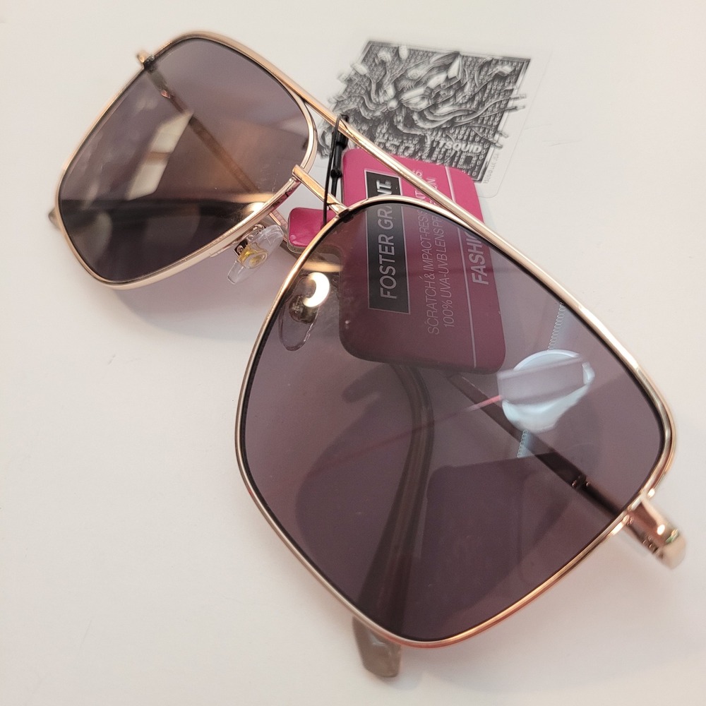 Foster Grant Sunglasses Womens Gold Square Aviator Smoke Lens NS0425‎ M01